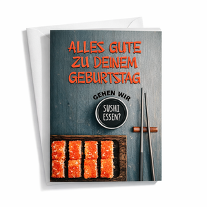 Glückwunschkarte / Geburtstagskarte "Sushi Essen" – weißer Umschlag – 12 x 17 cm