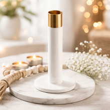 Kerzenhalter / Kerzenständer „X-Style“ aus Metall – Weiß mit Goldrand – für Stabkerzen Ø 2,3 cm – verschiedene Höhen