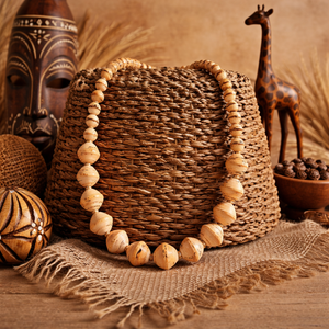 Afrikanische Halskette "Aaya" Orange – Handarbeit aus Uganda | Papierschmuck (24 cm)