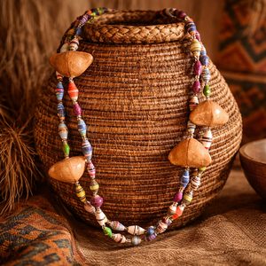 Afrikanische Halskette Bunt – Handarbeit aus Uganda | Papierschmuck (55 cm)