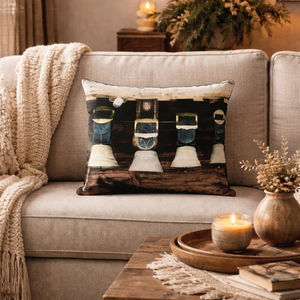 Kissen / Zierkissen / Dekokissen Canvas Kuhglocken mit Inlet – braun-weiss-schwarz - Masse 60 x 40 cm