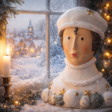 Baden Ladykopf „Doro“ – Winter Deko Büste mit Mütze - Gips & Papiermaché - Höhe 27 cm