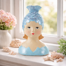 Baden Ladykopf / Gipskopf / Dekokopf Fischkappe aus Gips – blau – Höhe 28 cm