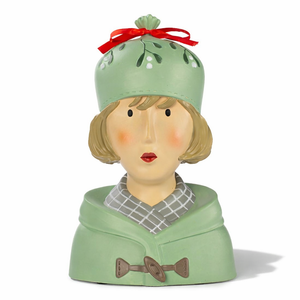 Baden Ladykopf "Käthe" Kopf mit Mütze Büste aus Gips & Papiermaché – grün-braun – 29 cm