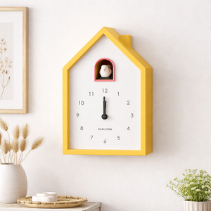 Moderne Kuckucksuhr / Wanduhr /  Uhr / Wecker – gelb – Höhe 20 cm, Breite 12 cm, Tiefe 6 cm