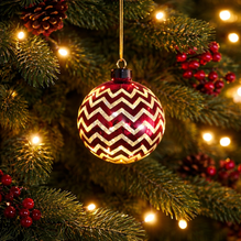 Beleuchtete Weihnachtskugel / Glaskugel aus Glas – Baden Anhänger LED – rot-weiss zickzack – Ø 15 cm