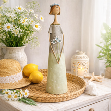 Metall Frau "Blumenlady" / Dekofigur / Aufsteller – creme-rosa – Höhe 53 cm