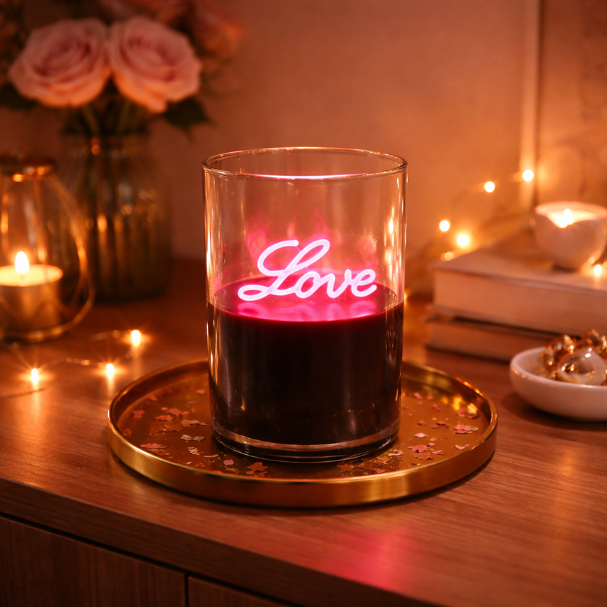LED Kerze Love mit Timer | 12,5 cm | Neon Schriftzug verschiedene Farben