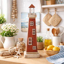 Leuchtturm aus Holz / Aufsteller / Dekoration / Maritim – rot – Höhe 32 cm