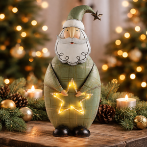 Nikolaus Dekofigur mit LED aus Metall – Weihnachtsaufsteller grün 48 cm – stimmungsvolle Weihnachtsdeko