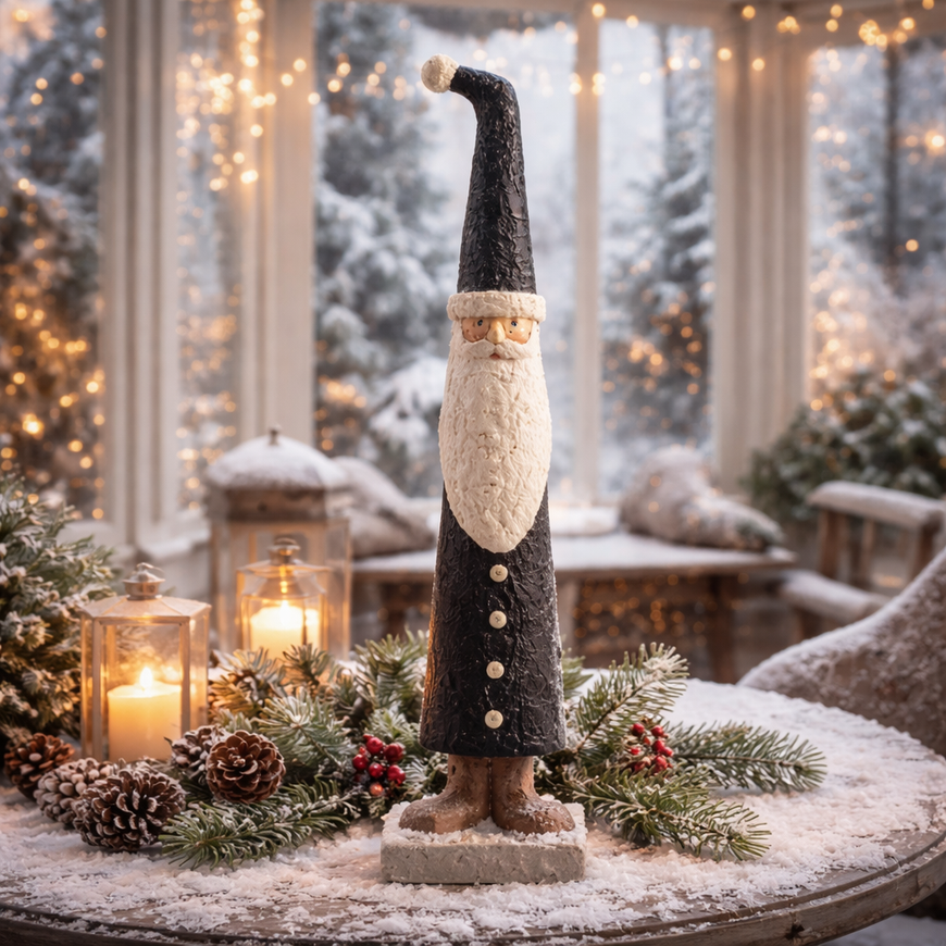 Baden Nikolaus aus Gips / Dekofigur / Weihnachten – schwarz-weiß – Höhe 58 cm