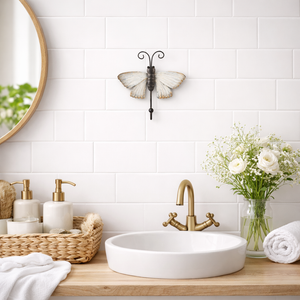 Schmetterling Wandhaken aus Metall – Kleiderhaken weiß-schwarz, 16 cm