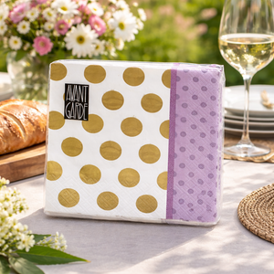 AvantGarde Serviette – Weiß-Gold-Lila, 33×33 cm, 20 Stück