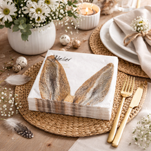 Atelier Serviette Hasenohren Ostern – Weiß-Braun, 33×33 cm, 20 Stück