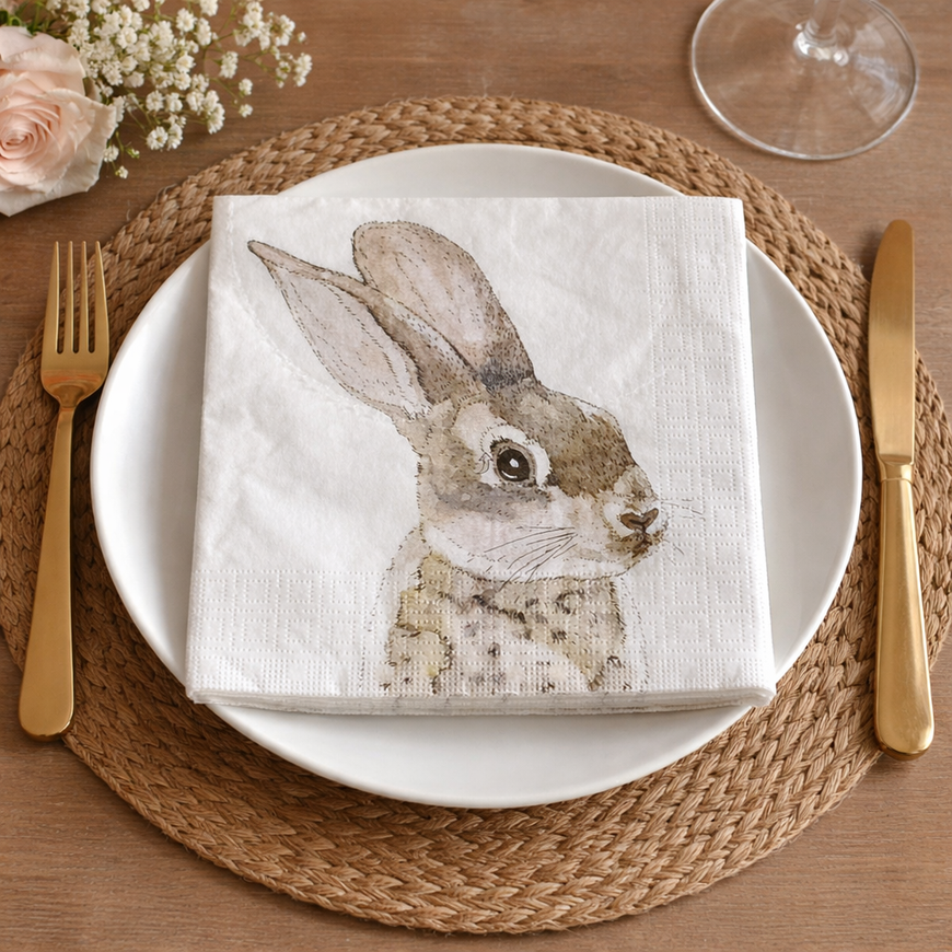 ppd Serviette Hase Ostern – Weiß-Braun, 33×33 cm, 20 Stück