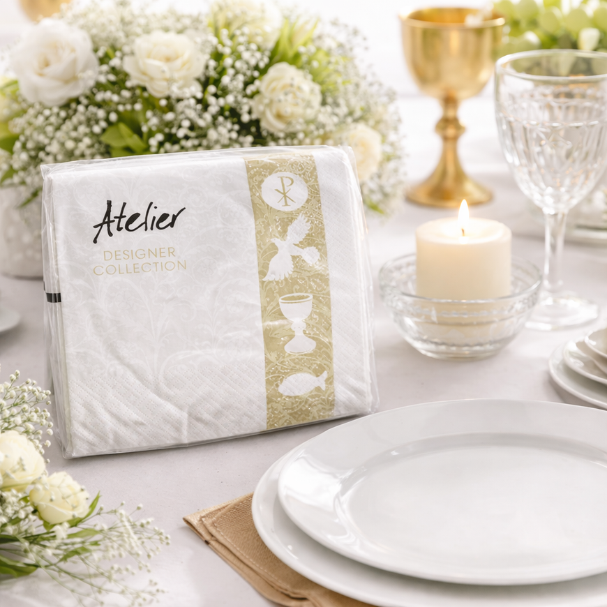 Atelier Serviette – Weiß-Gold, 33×33 cm, 20 Stück