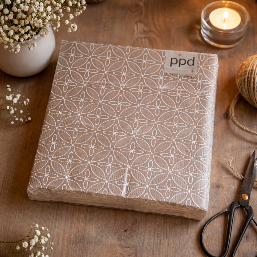 ppd Serviette Kyoto – Taupe-Weiss, 33×33 cm, 20 Stück