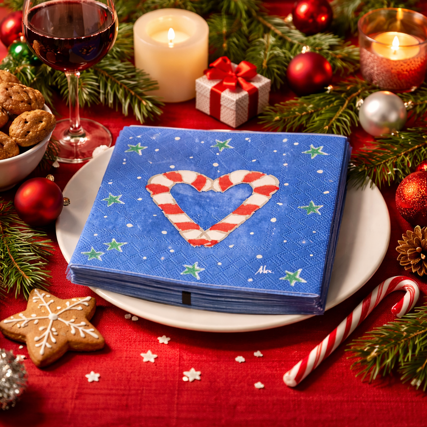 ppd Serviette Zuckerherz Alexander Lötsch – Blau-Weiß-Rot-Grün, 33×33 cm, 20 Stück