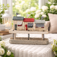 Maritime Holzdeko Insel mit Strandhäusern – Fensterdeko & Aufsteller – rot blau grau – 20 cm