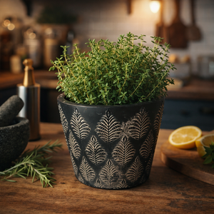 Übertopf Schwarz-Weiß 11 x 9 cm – Blumentopf Blattmuster | Austellungsstück - Einzelstück stark reduziert