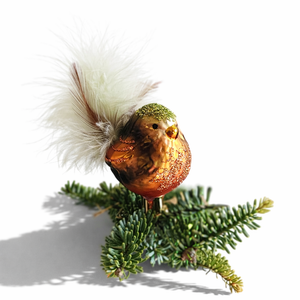 Glas Vogel Christbaumschmuck Zaunkönig – handgefertigt, mundgeblasen & handbemalt – Braun Rot Grün Glitzer, 4 x 4 x 6 cm