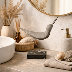 Deko Vogel Grau – Kunststoff Aufsteller 26 cm | Moderne Dekofigur