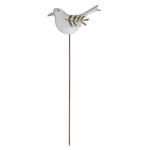 Gartenstecker Vogel aus Metall Weiß-Gold – 72 cm Gartendeko