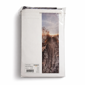 Halbach Vorhang „Seelandschaft“ – Digitaldruck Blumen, Braun-Weiß-Blau, 68 × 250 cm