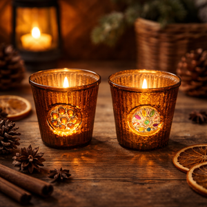 Windlicht Set mit Schmuckmedallions (2 Stück), braun | 6,5 x 6,5 cm - Einzelstücke, stark reduziert