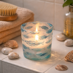 Glas-Windlicht Fische, Türkis| 7 x 8 cm - Einzelstück, reduziert