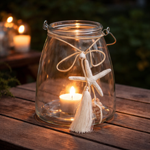 Maritimes Glas-Windlicht mit Muschel & Seestern | Vase | 12 cm | Sommerdeko