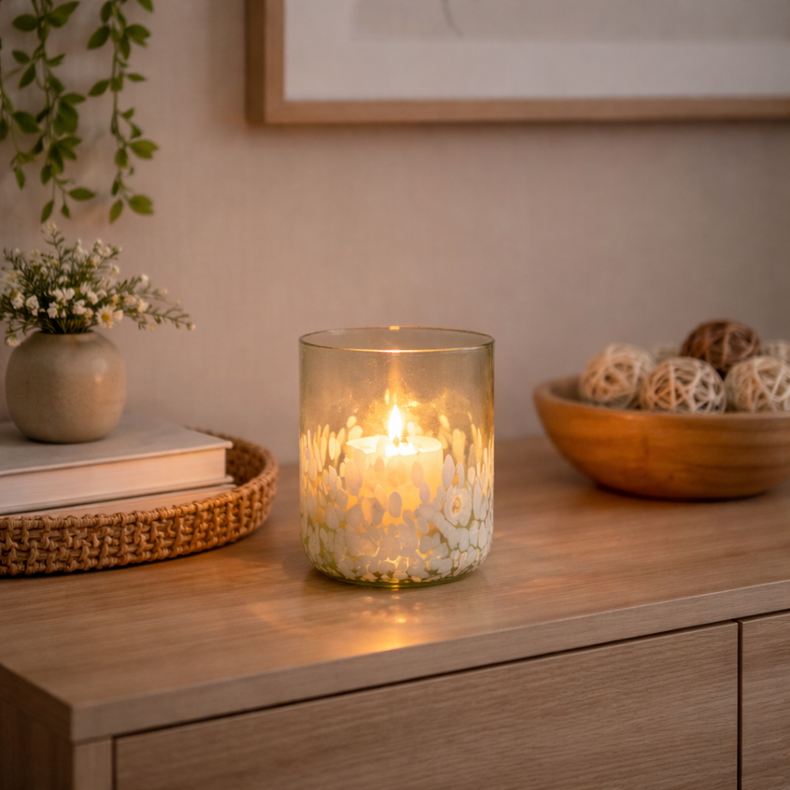 Glas-Windlicht / Vase / Leuchter – Grün-Weiss - verschiedene Größen