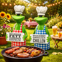 Zaunhocker / Pfostenhocker "Grillmeister" Frosch Kanu aus Metall I verschiedene Motive I Höhe 20 cm