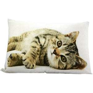 Kissen / Zierkissen Canvas Katze liegend mit Inlet – weiss braun – Masse 35 x 50 cm