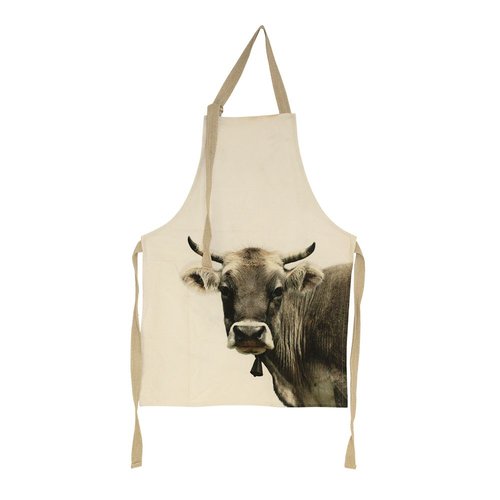 Schürze / Küchenschürze / Kochschürze Kuh Baumwolle – weiss braun – Länge 83 cm