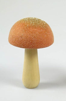 Holz-Pilz mit Filzkappe / Dekopilz – natur-orange Glitter– Höhe 14 cm