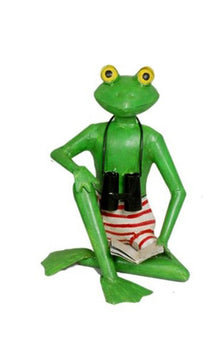 Frosch Otto aus Metall mit Fernglas / Gartenfigur – grün-rot – Höhe 27 cm