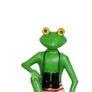 Frosch Otto aus Metall mit Fernglas / Gartenfigur – grün-rot – Höhe 27 cm
