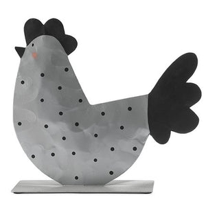 Huhn aus Metall mit Punkten / Dekohuhn / Osterdeko – silber-schwarz – Höhe 23 cm