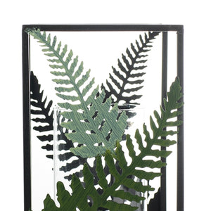 Windlicht / Kerzenhalter Farn aus Metall mit Glaseinsatz – schwarz-grün – 14 x 29 cm