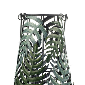 Windlicht / Kerzenhalter Farn aus Metall mit Glaseinsatz – schwarz-grün – Höhe 25 cm