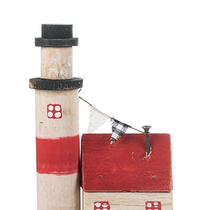 Insel mit Leuchtturm und Haus aus Holz / Aufsteller / Dekoration – rot-blau-weiss – Höhe 20 cm