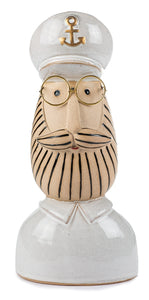 Baden Kapitänskopf / Kopf / Dekokopf Kapitän mit Brille aus Keramik – grau-braun-gold – Höhe 27 cm