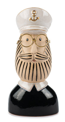 Baden Kapitänskopf / Kopf / Dekokopf Kapitän mit Brille aus Keramik – schwarz-grau-gold – Höhe 20 cm