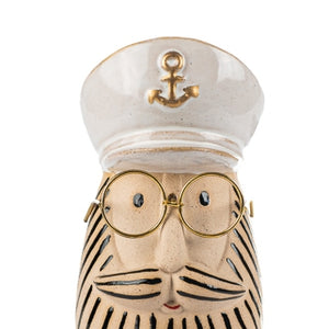 Baden Kapitänskopf / Kopf / Dekokopf Kapitän mit Brille aus Keramik – schwarz-grau-gold – Höhe 20 cm