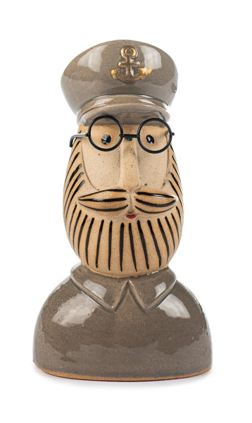 Baden Kapitänskopf / Kopf / Dekokopf Kapitän mit Brille aus Keramik – braun-gold – Höhe 14 cm