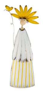 Lady mit Schmetterling aus Metall / Dekofigur – gelb-weiss – Höhe 80 cm