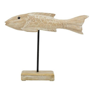 Fisch Dost aus Holz und Metall / Dekofigur – natur-weiss – Höhe 31 cm