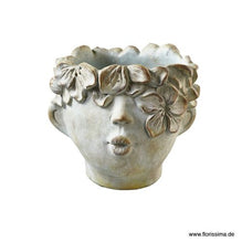 Topf / Blumentopf / Gesichtstopf / Pflanzkopf Margot aus Zement  – grüngrau – Höhe 13 cm