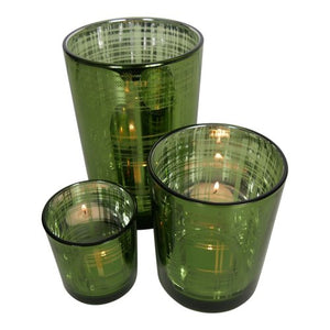 Windlicht / Kerzenhalter Teelichthalter Karo aus Glas – grün-silber – verschiedene Höhen